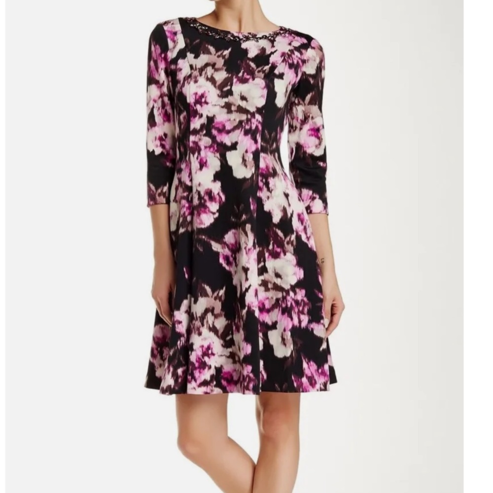 Eliza J Floral Print Fit & Flared Scuba Cocktail Night Out Dres sz 6